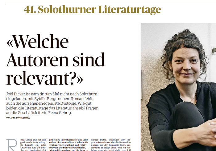 Frage zu den Solothurner Literaturtagen in der «Schweiz am Sonntag», Ausgabe vom 25. Mai 2019.
